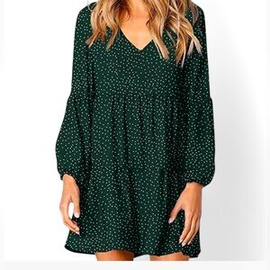 Polka Dot Long Sleeve Tiered Mini Dress - Size Medium